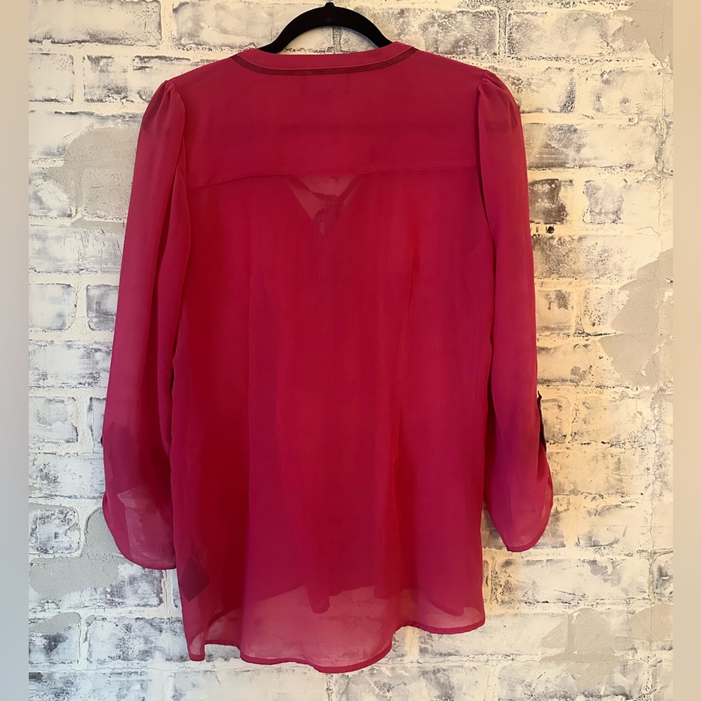 PJK Patterson Kincaid | Sheer Pink Flowy Button Down Blouse - Picture 3 of 7